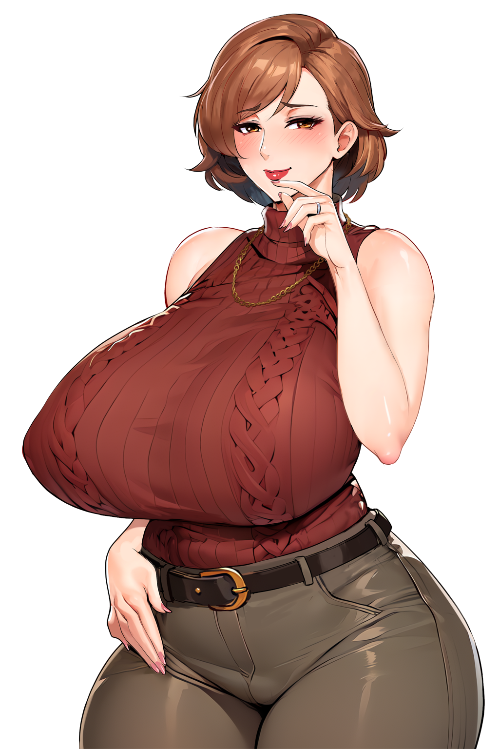 Rule 34 - 1girls Blush Breasts Brown Hair Clothing Huge Breasts Jeans Kisuu  Lipstick Mature Female Milf Nail Polish Necklace Original Plump Short Hair  Simple Background Thick Thighs Wide Hips Wife | 7954420