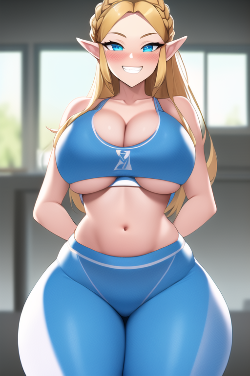 Rule 34 Ai Generated Blonde Hair Blue Eyes Blue Leggings Blue Tank