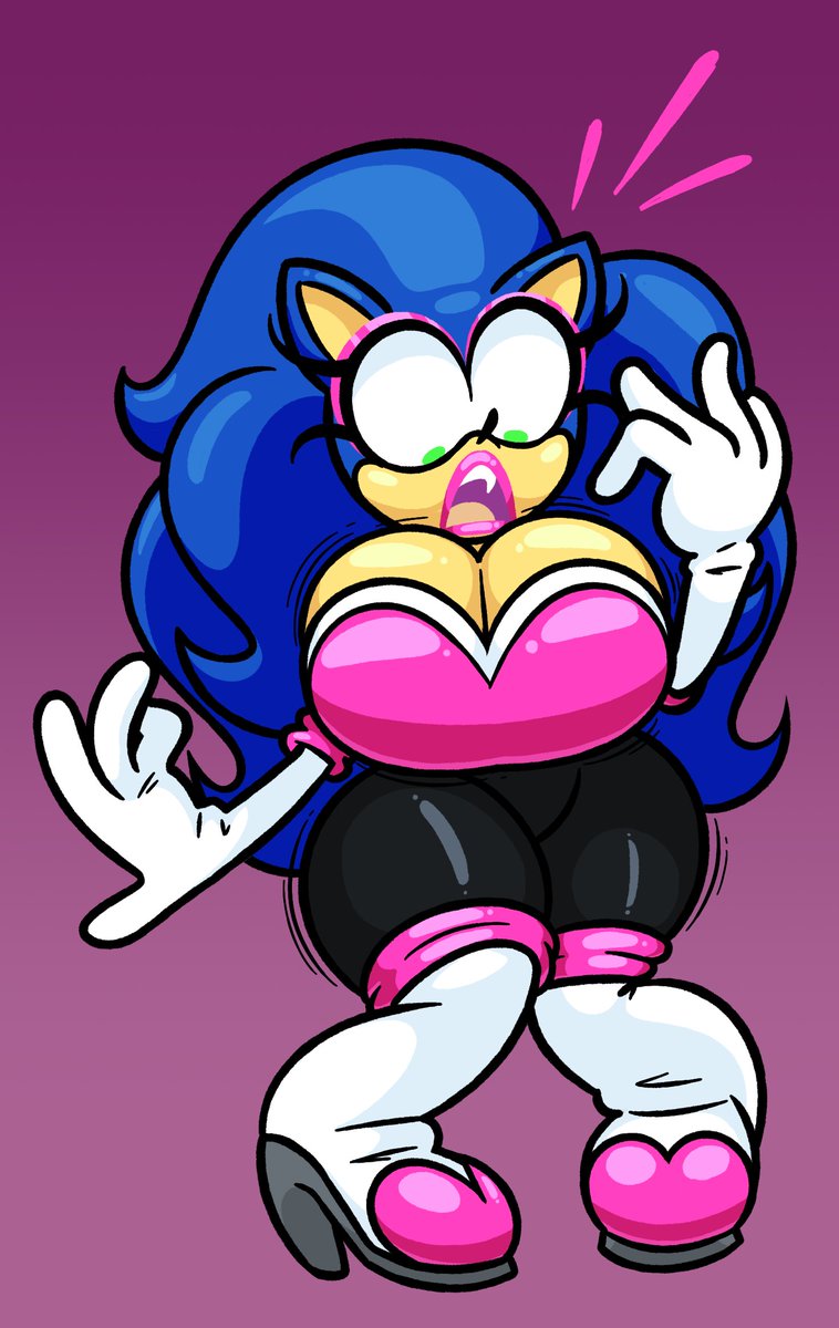 Rule 34 - 1girls Blue Hair Frost-lock Huge Breasts Long Hair Pink Eyeshadow  Pink Lipstick Rouge The Bat (cosplay) Rule 63 Shocked Solo Solo Female  Sonic The Hedgehog Sonique The Hedgehog | 7876633