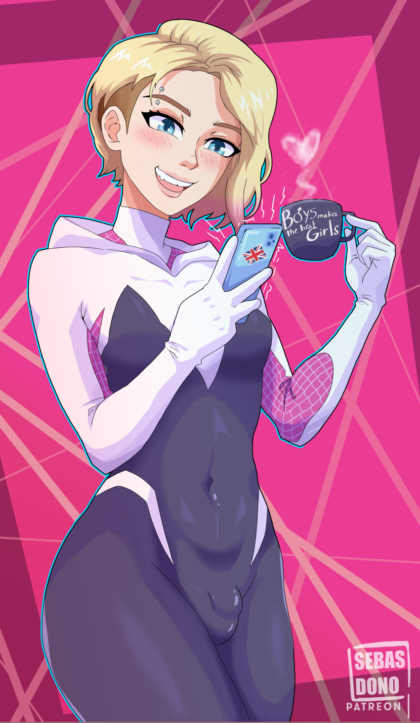 Rule 34 - 1futa Blonde Hair Blue Eyes Blush Blush Bulge Bulge Through  Clothing Coffee Coffee Mug Fully Clothed Futa Only Futanari Ghost-spider  Gwen Stacy Navel Phone Piercing Sebasdono Shemale Short Hair