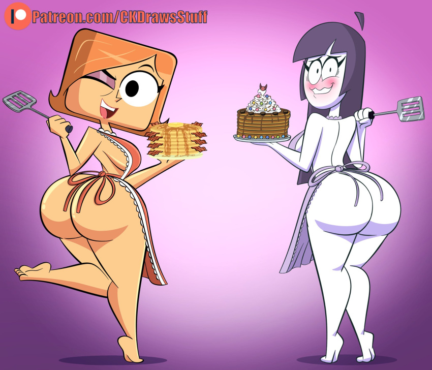 Rule 34 2females 2girls Apron Ass Bacon Big Ass Big Breasts Big Butt