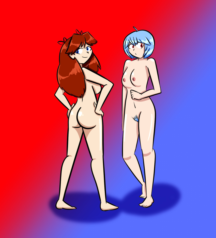 Rule 34 2girls Ass Asuka Langley Sohryu Barefoot Blue Hair Breasts