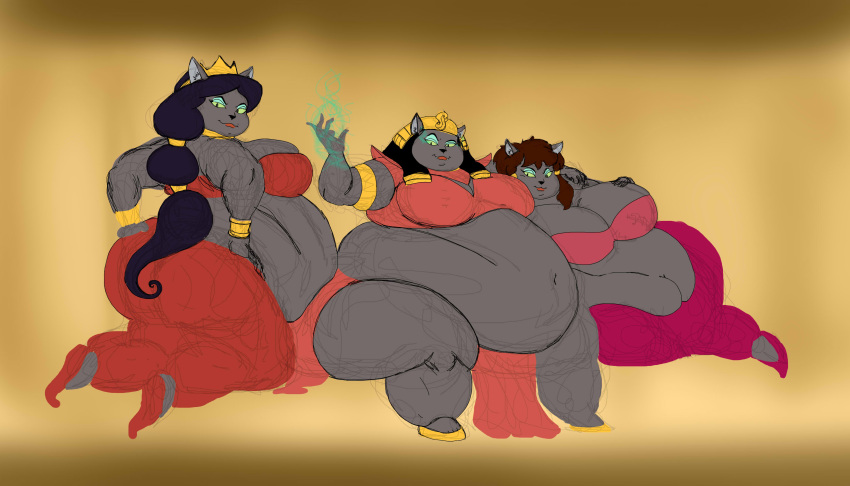 Rule 34 3girls Aladdin Bbw Belly Black Hair Brown Fur Brown Hair