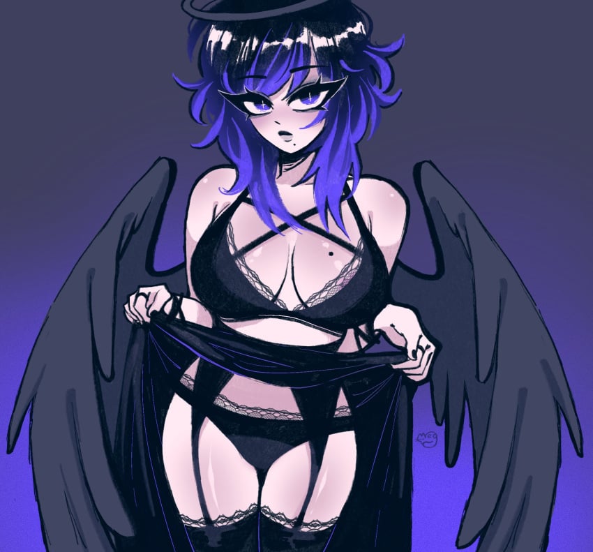 Rule 34 1girls Angel Wings Black Lingerie Female Female Only Goth