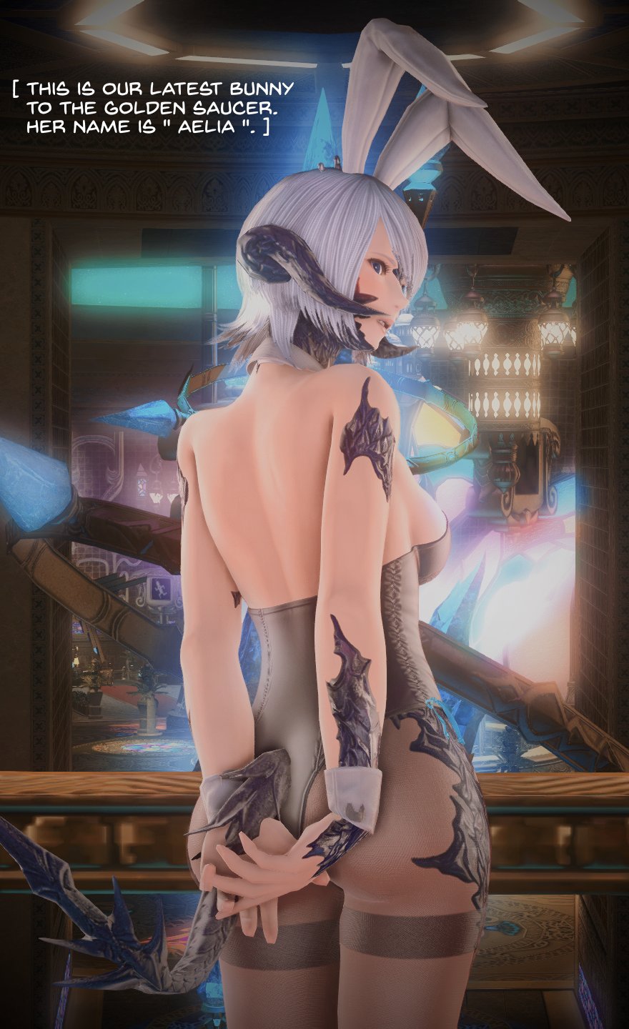 Rule Aelia Eli Au Ra Back View Bare Shoulders Blue Eyes Blush