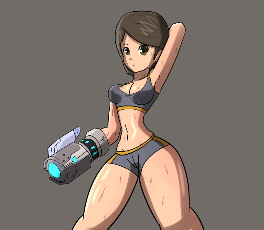 Rule 34 1girls Abs Arm Behind Head Arm Cannon Armpit Breasts Brown