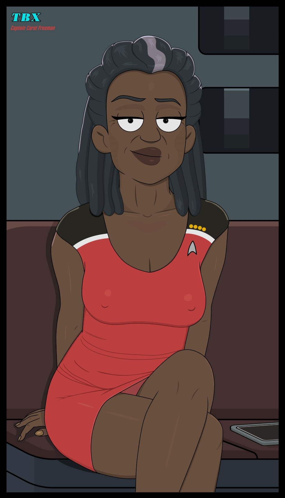 Rule 34 – 1girls 2022 alternate version available big breasts braided hair carol freeman cleavage collarbone crossed legs crows feet dreadlocks grey hair legs crossed manicure minidress nipple bulge padd seated skunk stripe smiling at viewer solo solo female solo focus star trek star trek lower decks starfleet insignia tbx tight dress updated art upskirt wrinkles | 7744546