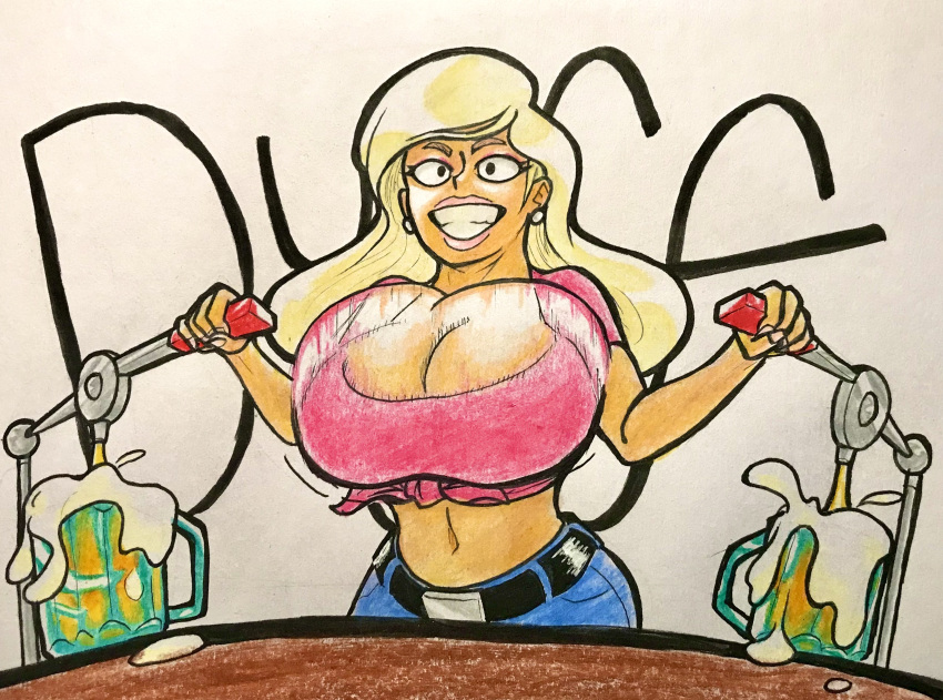 Rule 34 – alcohol bartender beer beer mug big breasts bimbo blonde female blonde hair blonde hair bouncing breasts breasts clothing huge breasts jeans jumping large breasts makeup oh gosh levi smile tan tan body tan skin the simpsons titania (the simpsons) trashy | 7758175