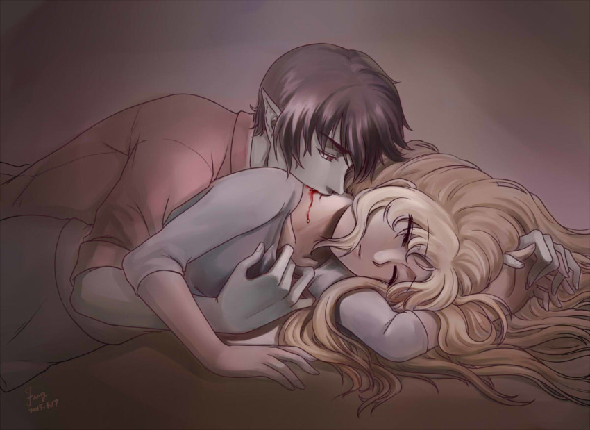 Rule 34 – 1boy 1girls adventure time anime style biting neck bleeding blood cartoon network closed eyes dark lighting duo eyebrows visible through hair eyes visible through hair fangcovenly feral on human fionna the human girl fully clothed grabbing breasts holding hands laying on floor laying on person long hair marshall lee pain painful rolled up sleeves short hair signature skirt vampire vampire bite | 7849099