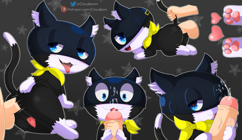 Rule 34 – absurd res anal anal sex animal genitalia animal humanoid ass atlus balls bandana black body black fur blush bodily fluids cloudeon cum cum inside cum on face digital media (artwork) domestic cat duo erection felid feline felis fur genital fluids genitals hi res humanoid kerchief licking male male/male male penetrated male penetrating male penetrating male mammal markings mask megami tensei megami tensei persona morgana (persona) nude open mouth oral penetration penile penis penis lick sega sex simple background smile tail tail markings tongue tongue out tuxedo cat white body white fur | 7972242