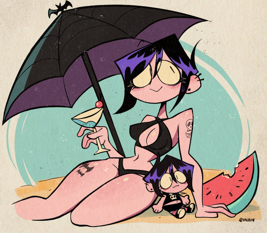 Rule 34 – 1girl 1girls beach beach background beach umbrella big ass big breasts big butt bikini bikini bottom bikini top black bra black clothing black hair black panties bra breasts dark clothing drinking ear piercing earrings eyeliner female full body fully clothed goth goth girl gothic neckline only female panties plushie purple hair short hair swimsuit swimwear tattoo tattoo on chest tattoo on legs tattooed arm tattoos thick thick ass thick legs thick thighs thighs valbun valbun (oc) watermelon white skin white skinned female | 8004477