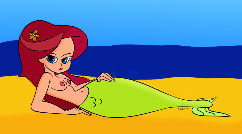 Rule 34 – beach breasts green tail looking at viewer merfolk mermaid mermaid tail naked nude red hairband zig and sharko | 7962116