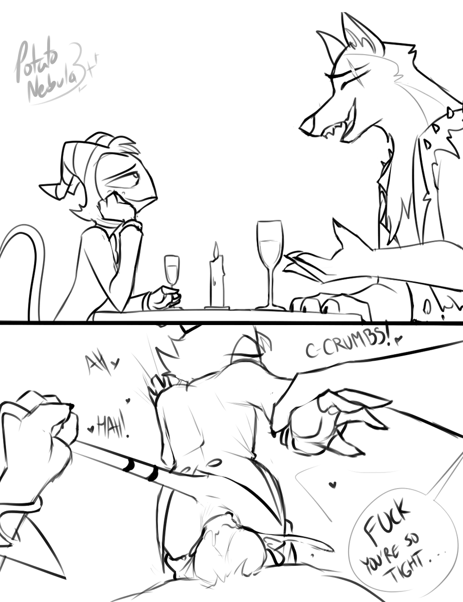 Rule 34 – anal anal sex animal humanoid anthro ass beverage bodily fluids candle candlelight canid canid demon canine claws closed eyes clothed clothing comic container cum cup demon dialogue dinner dinner date drinking glass duo english text erection eye scar eyewear facial scar fangs fingerless gloves from behind position fur furniture genital fluids genitals glass glass container glass cup glasses gloves hair handwear hellhound helluva boss hi res holding tail holding wrist horn humanoid imp jacket knot larger male leaning on hand lidded eyes light male male/male male penetrated male penetrating male penetrating male mammal mammal humanoid monochrome moxxie (helluva boss) muscular open mouth penetration penile penis potatonebula scar sex simple background size difference smaller male smaller penetrated smile spade tail spikes suit suit jacket table tail tail pull teeth text topwear vest vortex (helluva boss) wine glass | 8012603