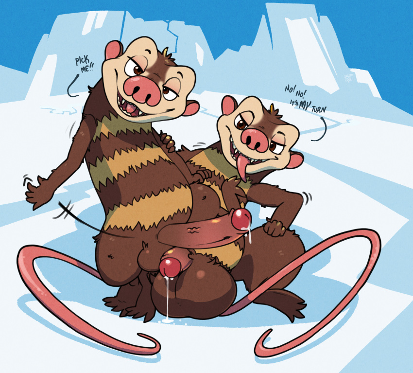 Rule 34 – argon vile balls big balls blue sky studios bodily fluids chode comparing comparing balls comparing penis crash (ice age) dialogue didelphid eddie (ice age) english text foreskin genital fluids genitals hi res ice age (series) incest (lore) inviting leaking precum long penis looking at viewer male male/male mammal marsupial open mouth penis precum presenting sibling (lore) small balls snowfield text tight foreskin tongue tongue out twincest (lore) twins (lore) | 8084131