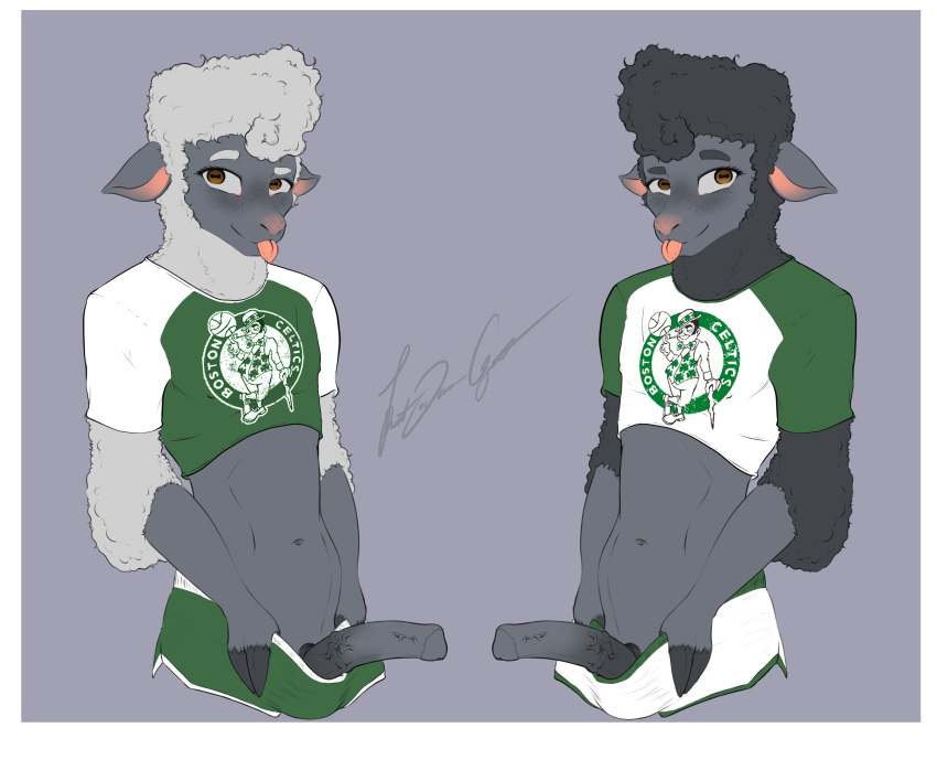 Rule 34 – absurd res anthro black sheep blep bottomwear bovid caprine clothing crop top duo fluffy fur genitals girly hi res hooves hotpants male male/male mammal midriff penis presenting presenting penis sheep shirt shorts sibling (lore) sport sportswear thatdamngoat tongue tongue out topwear twins (lore) wool (fur) | 8043276