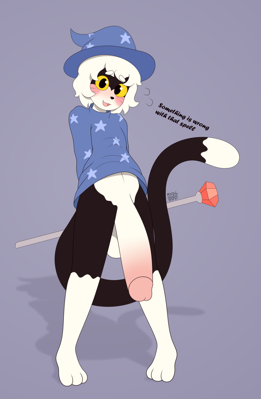 Rule 34 – 3 toes absurd res anthro balls big balls big penis black body black fur blush clothed clothed/nude clothing dialogue domestic cat feet felid feline felis fur genitals girly hair hat headgear headwear hi res huge cock looking at viewer magic user male mammal max draws nervous smile nude penis solo standing text toes white body white fur white hair wizard hat wizard robe yellow eyes | 8118784