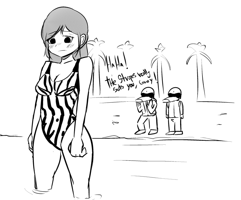 Rule 34 – 1boy 2girls alex (hotline miami 2) beach blushed breasts corey (hotline miami 2) dialogue embarrassed erection female hotline miami 2 long hair male palm tree sand swimsuit text unknown artist zebra print | 8212456
