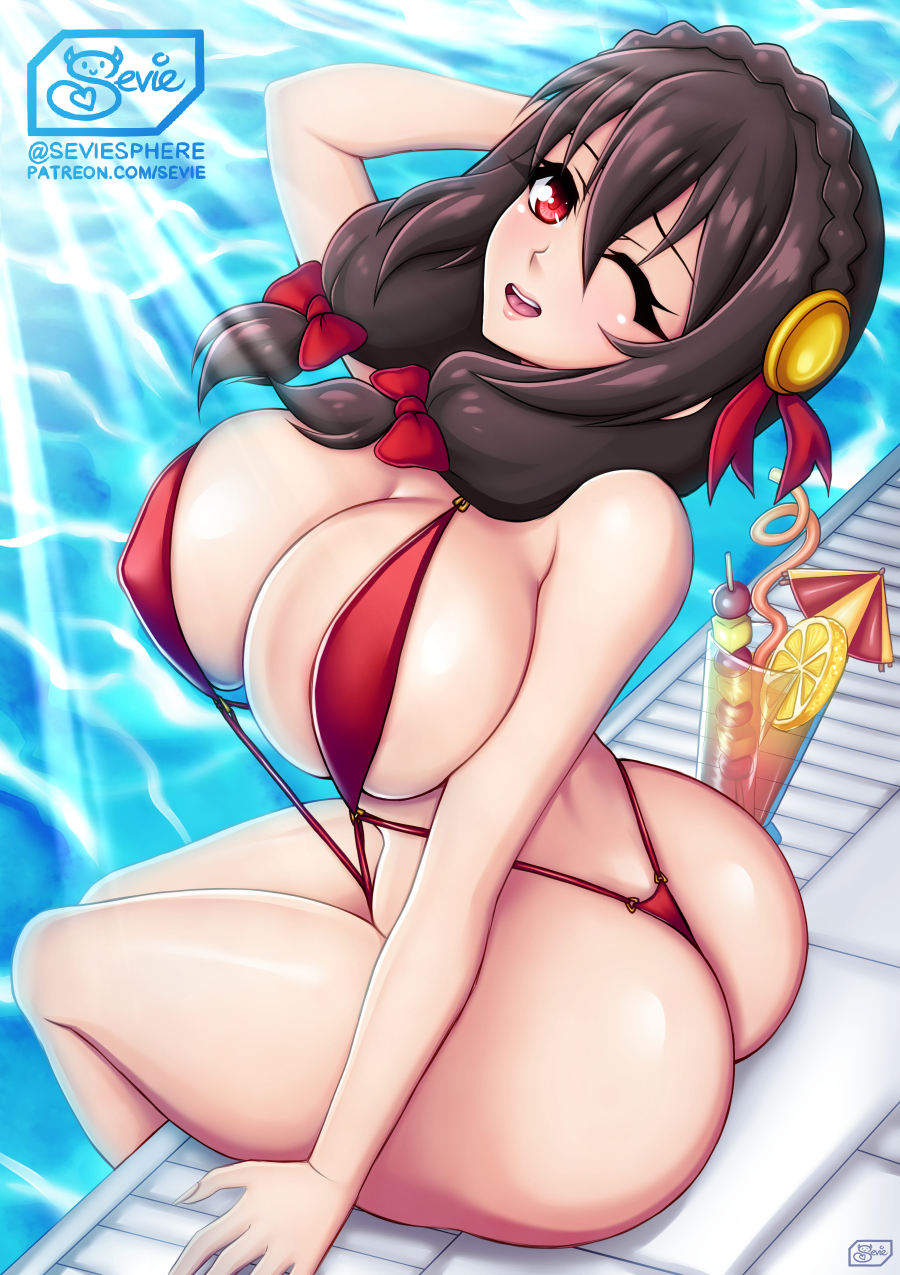 Rule 34 – 1girls ass bare shoulders big ass big breasts big butt bikini black hair blush bow breasts brown hair bubble ass bubble butt butt crack fat ass from above from behind hair ornament hairbow highres huge ass huge breasts kono subarashii sekai ni shukufuku wo! large ass large breasts leotard long hair looking at viewer one-piece swimsuit one eye closed open mouth red eyes sevie shiny skin slingshot swimsuit smile solo swimsuit thick ass thick thighs thong wink yunyun (konosuba) | 8227397