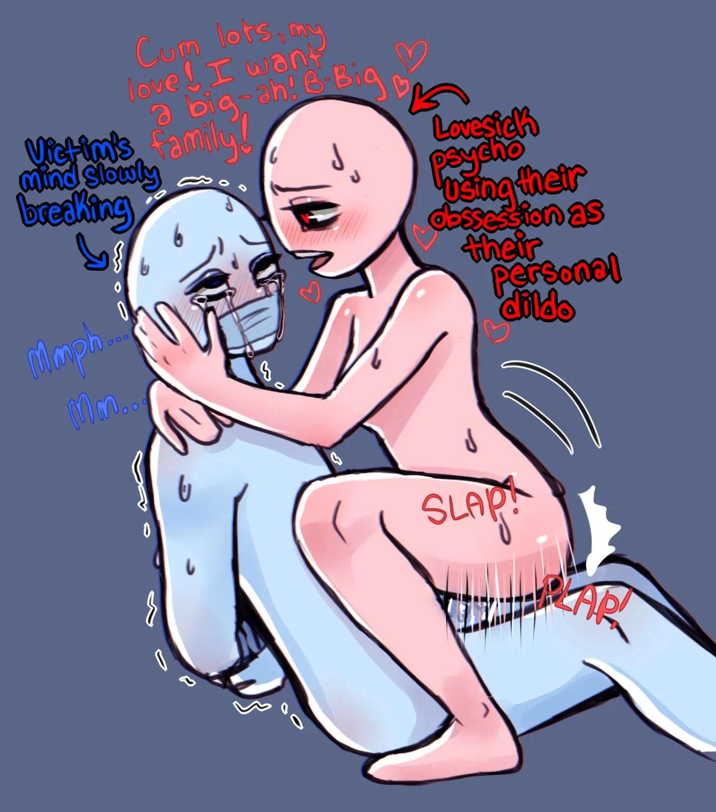 Rule 34 – 1boy 1girls 2ambiguous abducted ambiguous gender anon anonymous female anonymous male blush broken rape victim captured crazy crying crying male crying with eyes open duct tape duct tape gag english text eyes rolling back female on top female rapist forced forced to penetrate fucked silly heart-shaped pupils heart eyes helpless impregnation request impregnation risk kidnapped male rape victim mind break mindbreak nastylilbirb obsessed rape restrained reverse rape ship dynamics sweat symbol-shaped pupils taped mouth tied up trembling unwanted impregnation upright straddle used like a toy yandere | 8286962