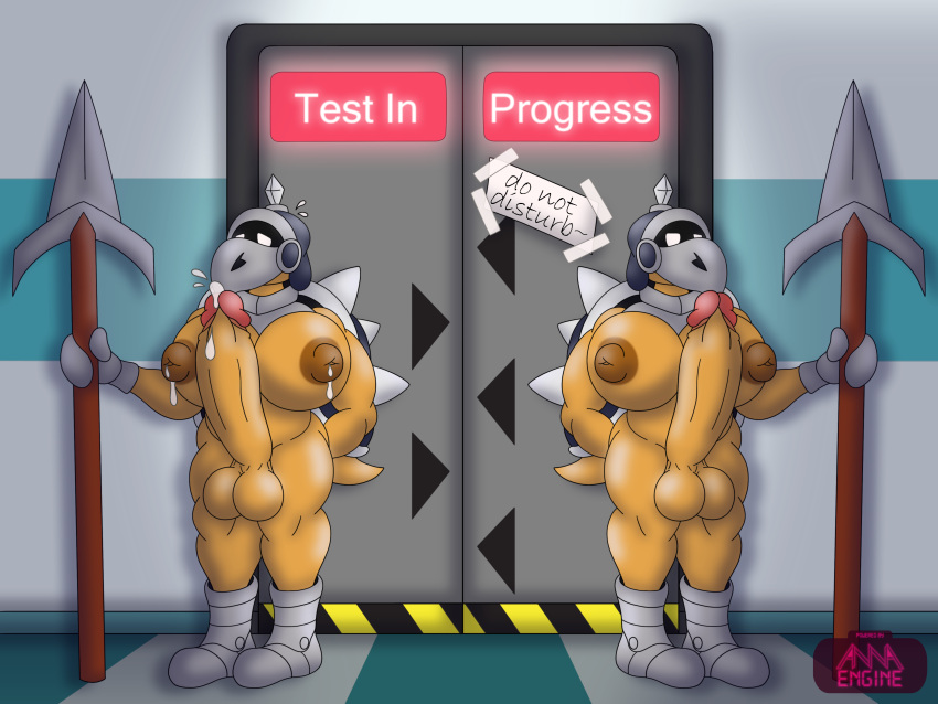 Rule 34 – absurd res annaengine anthro areola armor balls big breasts big penis bodily fluids boots breasts clone clothed clothing digital drawing (artwork) digital media (artwork) door duo english text erection exposed footwear foreskin genital fluids genitals gloves guard gynomorph hand behind back handwear headgear helmet hi res holding object holding weapon humanoid genitalia humanoid penis intersex koopa koopa troopa koopatrol lactating mario bros melee weapon milk nervous nintendo nipple dip nipples obscured face orange body orange skin partially clothed penis polearm precum retracted foreskin scalie shell signature simple background spear spiked armor spiked helmet spiked shell spikes spikes (anatomy) standing tail text turtle shell weapon | 8266837