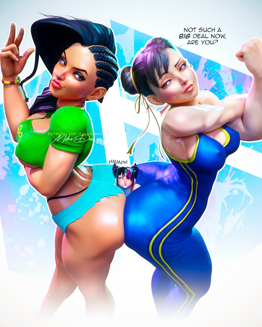 Rule 34 – 3d 3girls abs asian ass asymmetrical hair between ass big ass bikini black hair booty shorts braid braided hair breasts brown eyes brown hair capcom chun-li cleavage cornrows crushing dominant female female focus femdom femsub hair drills juri han korean large breasts latina laughing laura matsuda light-skinned female light skin mikadawn panty straps realistic redbone short shorts shorts size difference size play smile street fighter street fighter 6 street fighter v submissive female tan-skinned female tan skin tank top tanline thong thong straps toned female trapped trapped between ass trapped in butt | 8271879