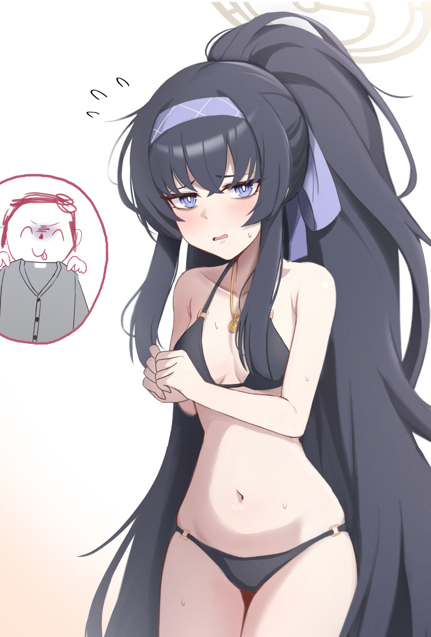 Rule 34 – 1boy absurdres arona’s sensei doodle (blue archive) bikini black bikini black hair blue archive blush breasts bright pupils collarbone cowboy shot female flying sweatdrops hairband halo high ponytail highres holding holding clothes kisa (leg3043) long hair looking at viewer navel open mouth purple eyes purple hairband sensei (blue archive) small breasts solo focus swimsuit ui (blue archive) ui (swimsuit) (blue archive) very long hair white pupils | 8320823