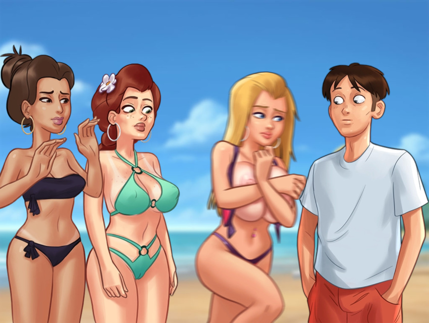 Rule 34 – 1boy 2d 3girls areolae beach becca (summertime saga) belly piercing big breasts bikini bikini top blonde hair blue eyes bottomwear bra breast press breast squeeze brown hair cameltoe cleavage clothed clothing cloud clouds covered nipples covering covering breasts darkcookie digital drawing (artwork) digital media (artwork) ear piercing earrings embarrassed female female focus female only flower flower in hair freckles freckles on breasts freckles on chest freckles on face green eyes light-skinned female light-skinned male long hair looking at another looking at breasts looking at partner looking down male male/female medium breasts missy (summertime saga) nipples nipples visible through clothing pale-skinned female pale skin panties petite petite body piercing piercings pussy lips red hair ripped bikini ripped bra ripped clothing roxxy (summertime saga) running sand shirt shocked shocked expression shorts sky small breasts standing summertime saga surprised surprised expression tanline tanlines thick thighs thong thong bikini topwear | 8384944