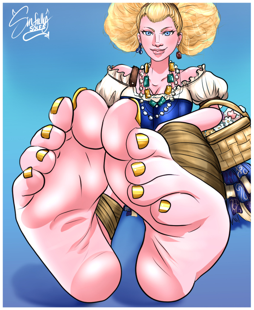 Rule 34 - Basket Blonde Hair Blue Eyes Feet Female Foot Fetish Foot Focus  Fully Clothed Gold Toenail Polish Goldilocks (puss In Boots) Looking At  Viewer Puss In Boots (film) Sexy Feet