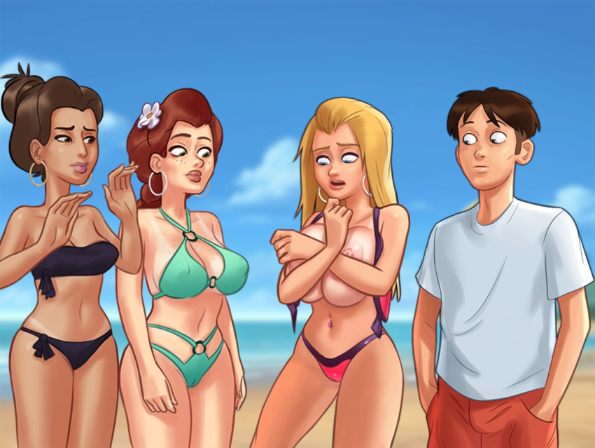 Rule 34 – 1boy 2d 3girls areolae beach becca (summertime saga) belly piercing big breasts bikini bikini top blonde hair blonde hair blue eyes bottomwear bra breast press breast squeeze brown hair cameltoe cleavage clothed clothing cloud clouds covered nipples covering covering breasts darkcookie digital drawing (artwork) digital media (artwork) ear piercing earrings embarrassed female female focus female only flower flower in hair freckles freckles on breasts freckles on chest freckles on face green eyes light-skinned female light-skinned male long hair looking at another looking at breasts looking at partner looking down male male/female medium breasts missy (summertime saga) nipples nipples visible through clothing pale-skinned female pale skin panties petite petite body piercing piercings pussy lips red hair red hair ripped bikini ripped bra ripped clothing roxxy (summertime saga) sand shirt shocked shocked expression shorts sky small breasts standing summertime saga surprised surprised expression tanline tanlines thick thighs thong thong bikini topwear | 8384943