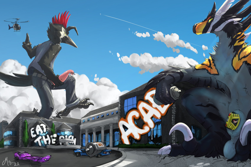 Rule 34 – 2022 3:2 4 toes aircraft anthro avian balls bird black body black feathers blake (kurrikage) crushed vehicle digital media (artwork) dinosaur dromaeosaurid duo erection feathers feet genitals gesture graffiti helicopter hi res holding penis holding spray can macro magpi male mansion middle finger noir (march-dragon) nude nude male paint penis picid pink penis punk punk hair reptile scalie sleeveless shirt spray paint tapering penis theropod toes vehicle destruction woodpecker zygodactyl | 7980956