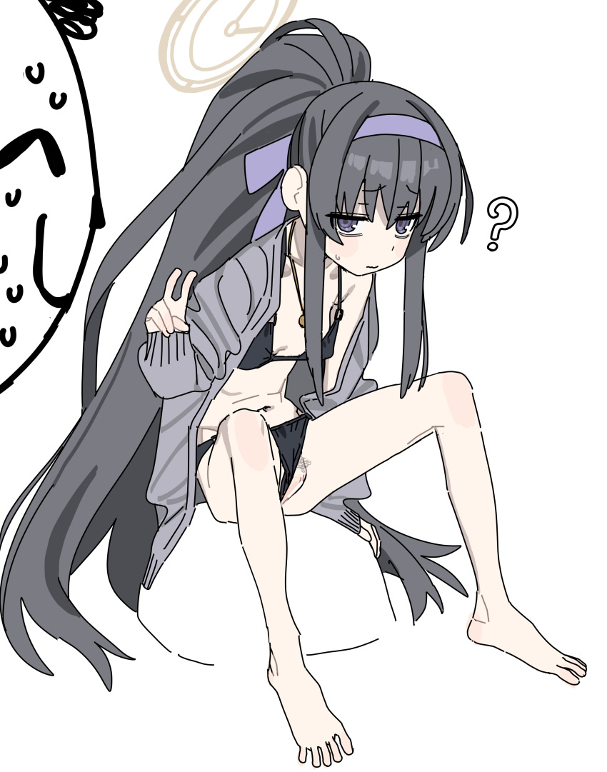 Rule 34 – ? absurdres arona’s sensei doodle (blue archive) bags under eyes bikini black bikini black hair blue archive breasts cardigan clothing aside female grey cardigan hairband halo highres imamura ryou long hair navel o-ring o-ring bikini official alternate costume open cardigan open clothes panties panties aside ponytail purple hairband sensei (blue archive) simple background sitting on rock small breasts solo focus swimsuit ui (blue archive) ui (swimsuit) (blue archive) underwear v white background yellow halo | 8372490