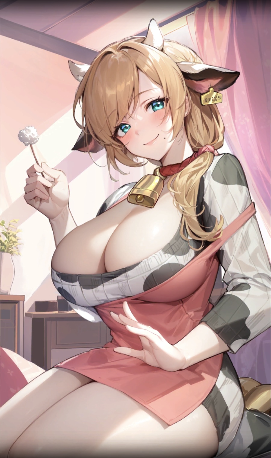 Rule 34 - 1girls Apron Big Breasts Blonde Hair Blue Eyes Blush Cow Ears Cow  Girl Cow Horns Cow Print Cowbell Ear Cleaning Ear Tag Game Cg Isekai Slow  Life Lap Pillow