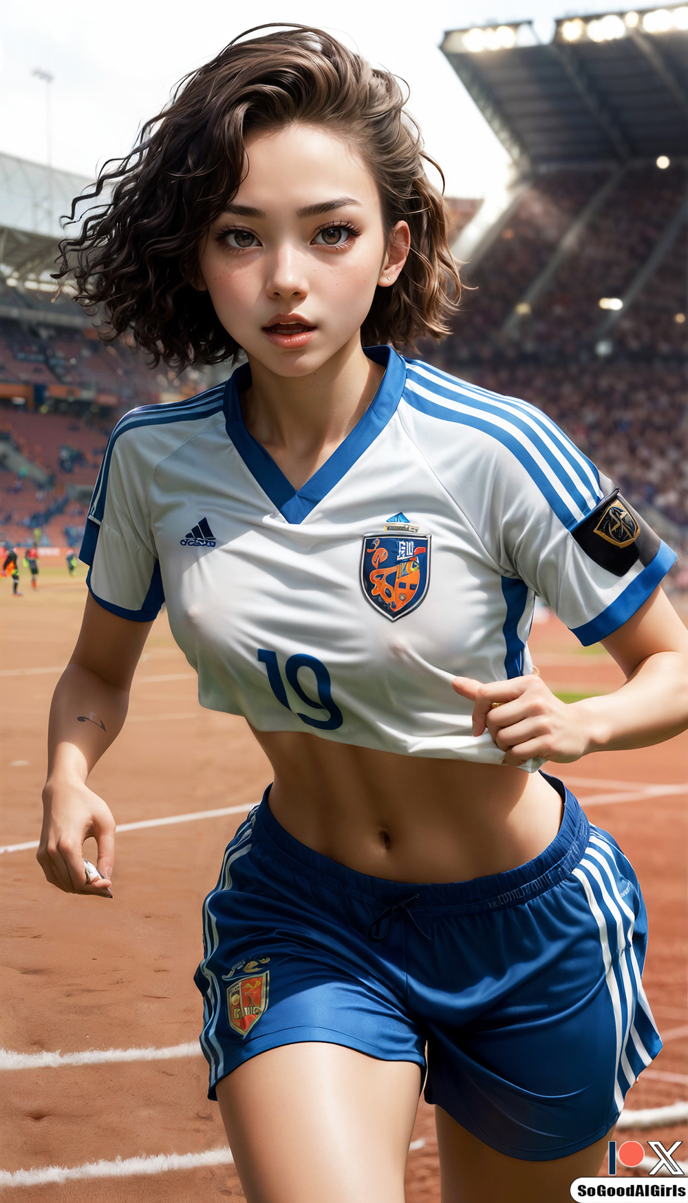 Rule 34 - Adorable Ai Generated Asian Brown Hair Crop Top Fit Female Flat  Belly Football Frizzy Hair Public Soccer Sport Teenager Young | 8720921