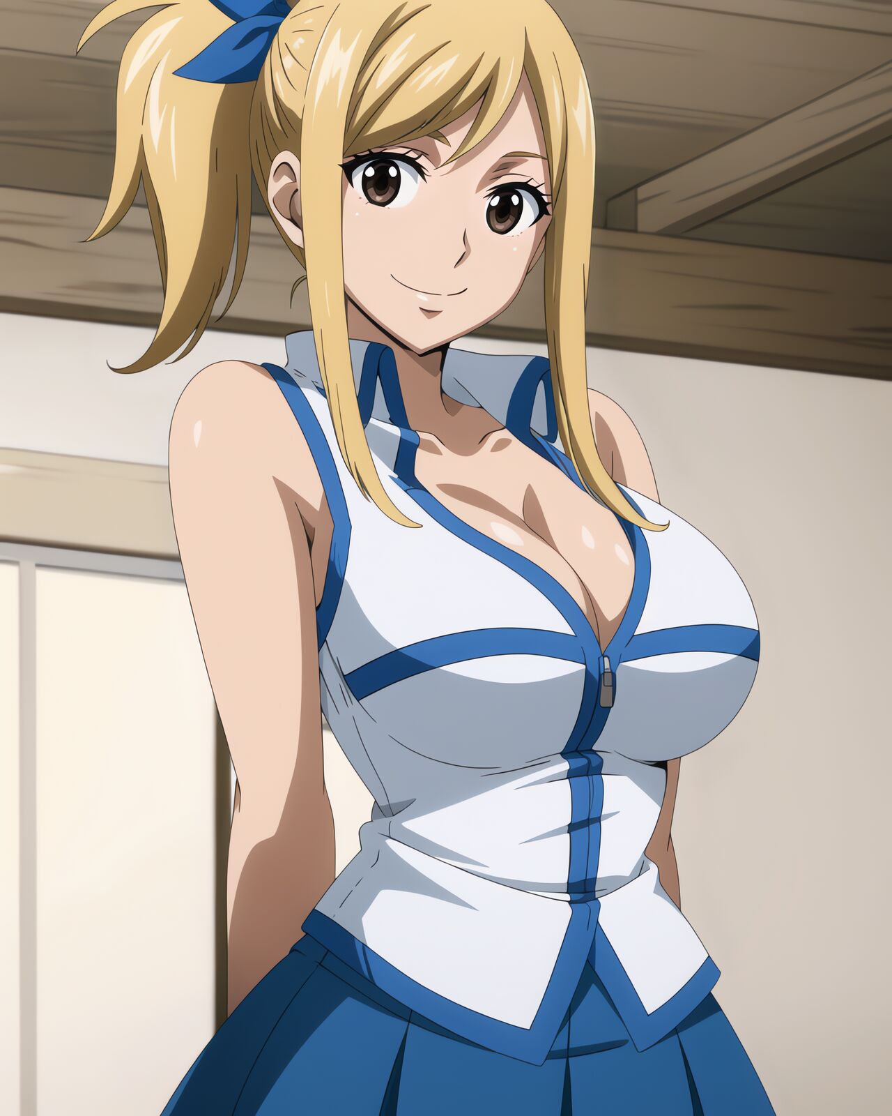 Rule 34 - Ai Generated Blonde Hair Brown Eyes Clothing Fairy Tail Lucy  Heartfilia Ponytail Skirt Smile Solo Solo Female Standing | 8665663