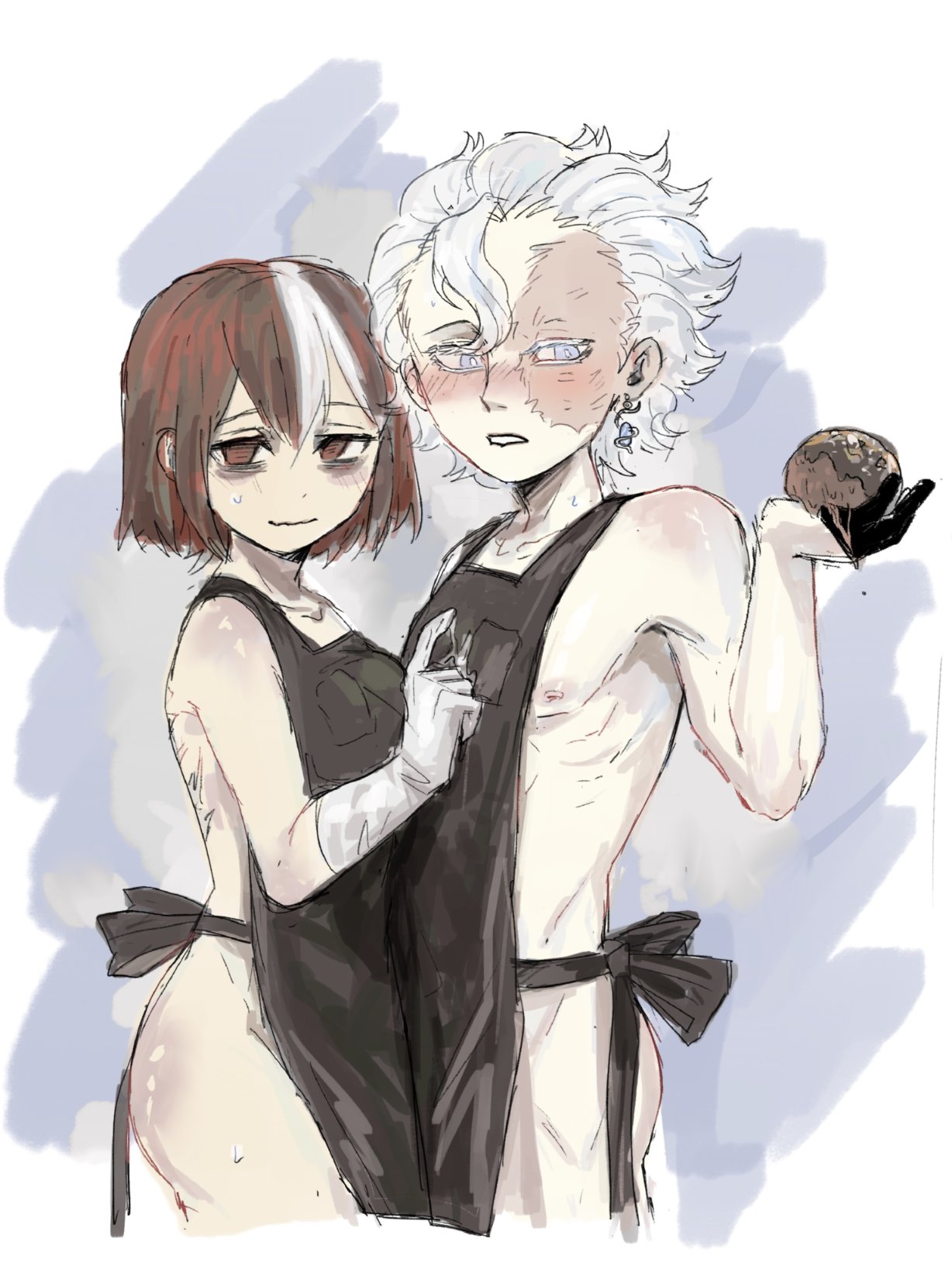 Rule 34 – 1boy 1girls apron belaf blush burn scar eye bags facial scar female gloves looking at viewer made in abyss male naked apron oriole78044016 pale-skinned female pale-skinned male pale skin red eyes red hair short hair smile sweatdrop twink two tone hair vueko wavy mouth white gloves white hair | 8693270