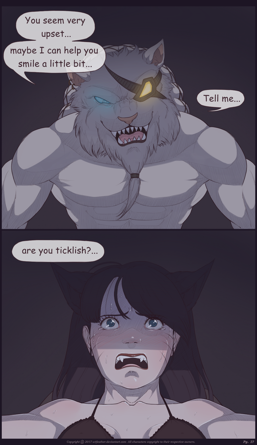 Rule 34 – ahri blush bondage bra captured captured heroine comic crying dialogue dominant pov fear league of legends male pov rengar submissive pov sweat tearing up tears text tickle torture tickling wtfeather | 8589739
