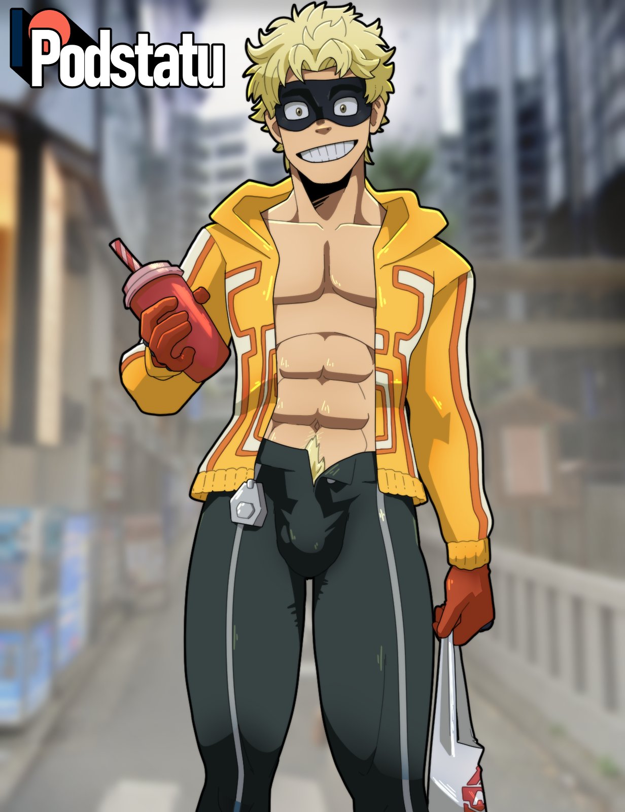 Rule 34 - Big Bulge Big Pecs Big Smile Casual Exposure Drink Drinking Straw  Fatgum Gay Gloves Hero Hero Outfit (mha) Leather Leather Pants Male Male  Only Mask Masked Masked Male Muscular