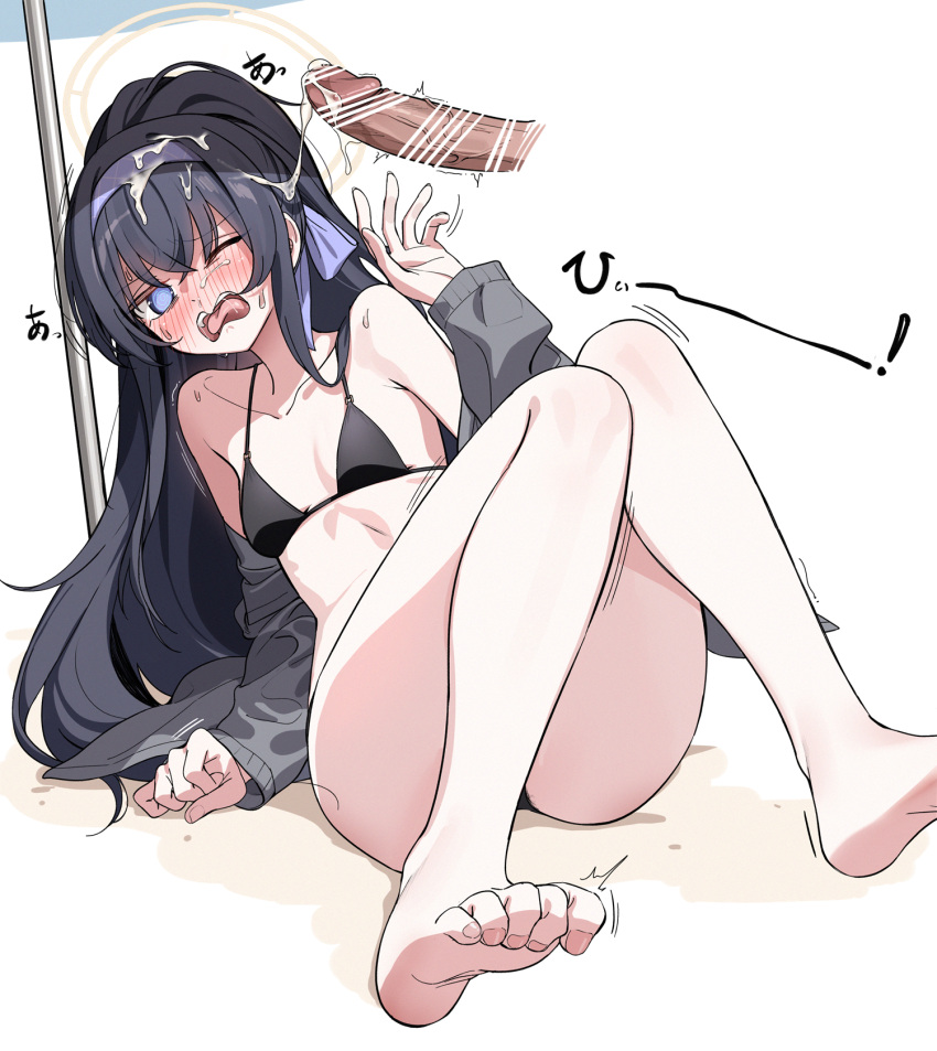 Rule 34 – 1boy bar censor barefoot bikini black bikini black hair blue archive blush breasts censored cum cum on hair disembodied penis erection facial feet female hairband halo high ponytail highres knees up long hair long sleeves nakamura rohane one eye closed open mouth penis purple eyes purple hairband sitting small breasts solo focus straight swimsuit tongue ui (blue archive) ui (swimsuit) (blue archive) unwanted cumshot | 8351575