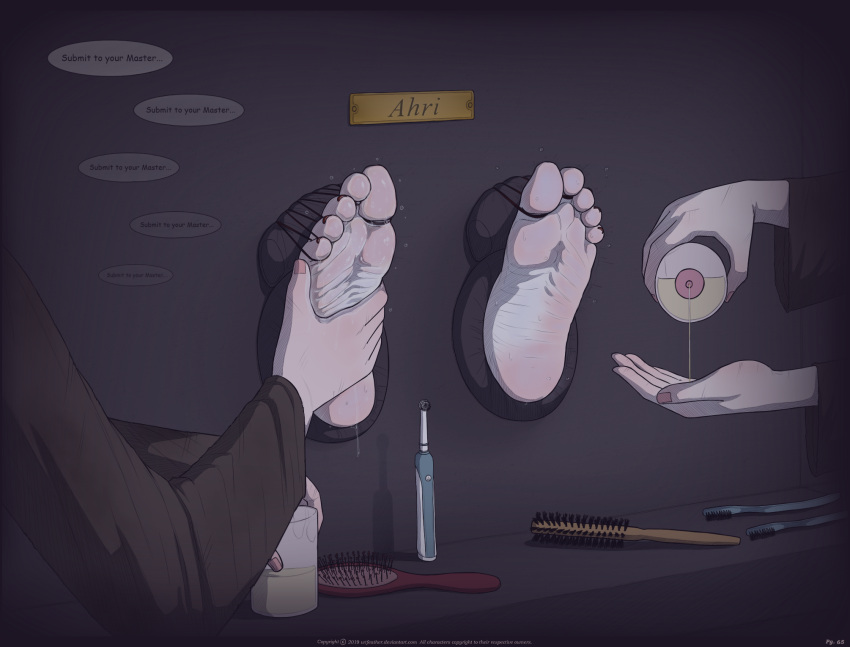 Rule 34 – ahri bondage brainwashing brush captured captured heroine close-up comic dialogue feet foot focus hairbrush in box in container league of legends lezdom mind break nameplate oil oiled feet rengar soles sweat text tickle torture tickling tickling feet toes tied toothbrush torture training wtfeather | 8589844