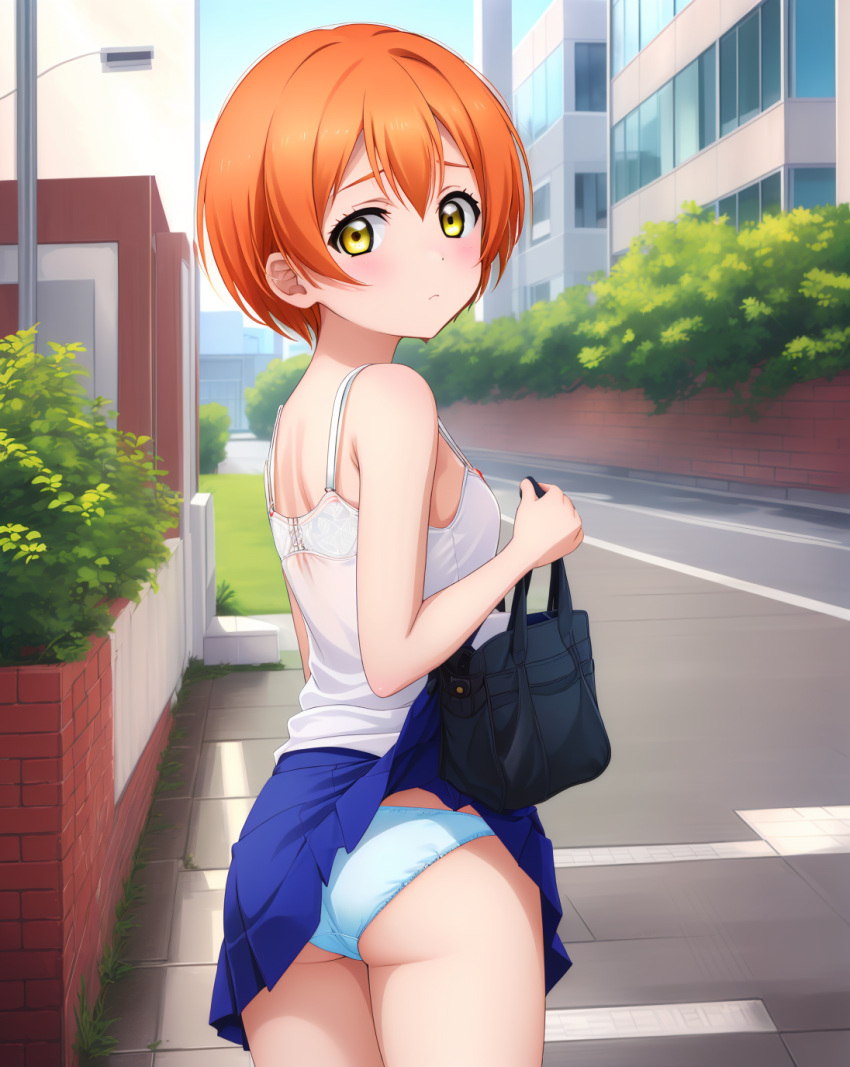 Rule 34 - 1girls Ai Generated Hoshizora Rin Lifting Skirt Looking At Viewer  Looking Back Love Live! Oragne Hair Panties Short Hair | 8652646