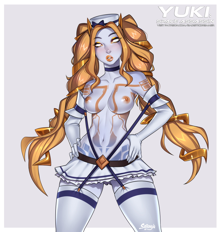 Rule 34 – android girl blue tattoo cute cyber girl cybergirl cybernetics cyberpunk dancer (yukiverse) gold hair gold tattoo gynoid miniskirt pin-up pinup robot girl robot humanoid sadisticdreamer sailor hat sailor outfit sailor suit satanya technophilia thigh highs thighhighs topless topless female white eyes white skin yuki space assassin yukiverse | 8492644