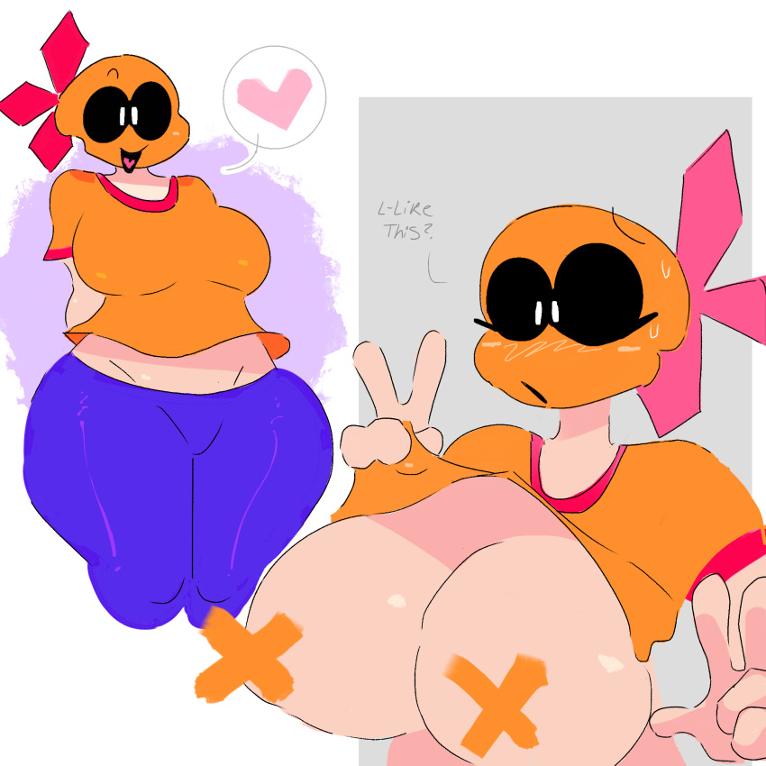 Rule 34 – anthro big ass big breasts flashing breasts orange hat purple leggings xploshi (character) yeesgshh | 7678619
