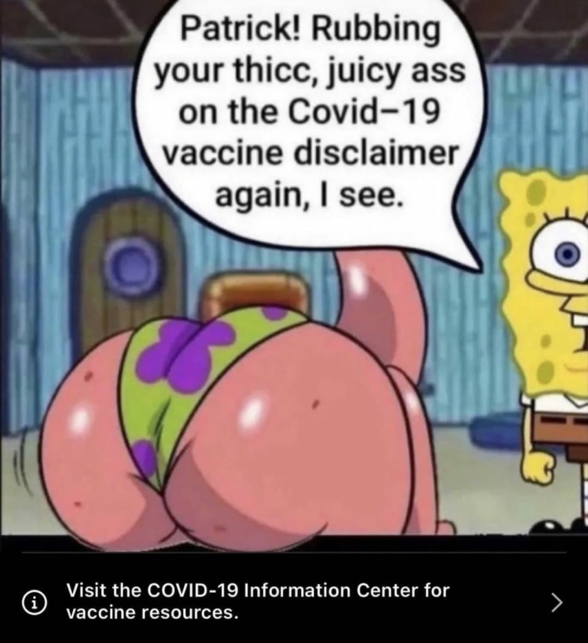 Rule 34 - 2boys Artist Request Ass Focus Coronavirus Covid-19 Pandemic  Covid 19 Covid Vaccine English Text Instagram Ironic Irony Male Focus Male  Only Patrick Star Smooth Skin Source Request Speech Bubble