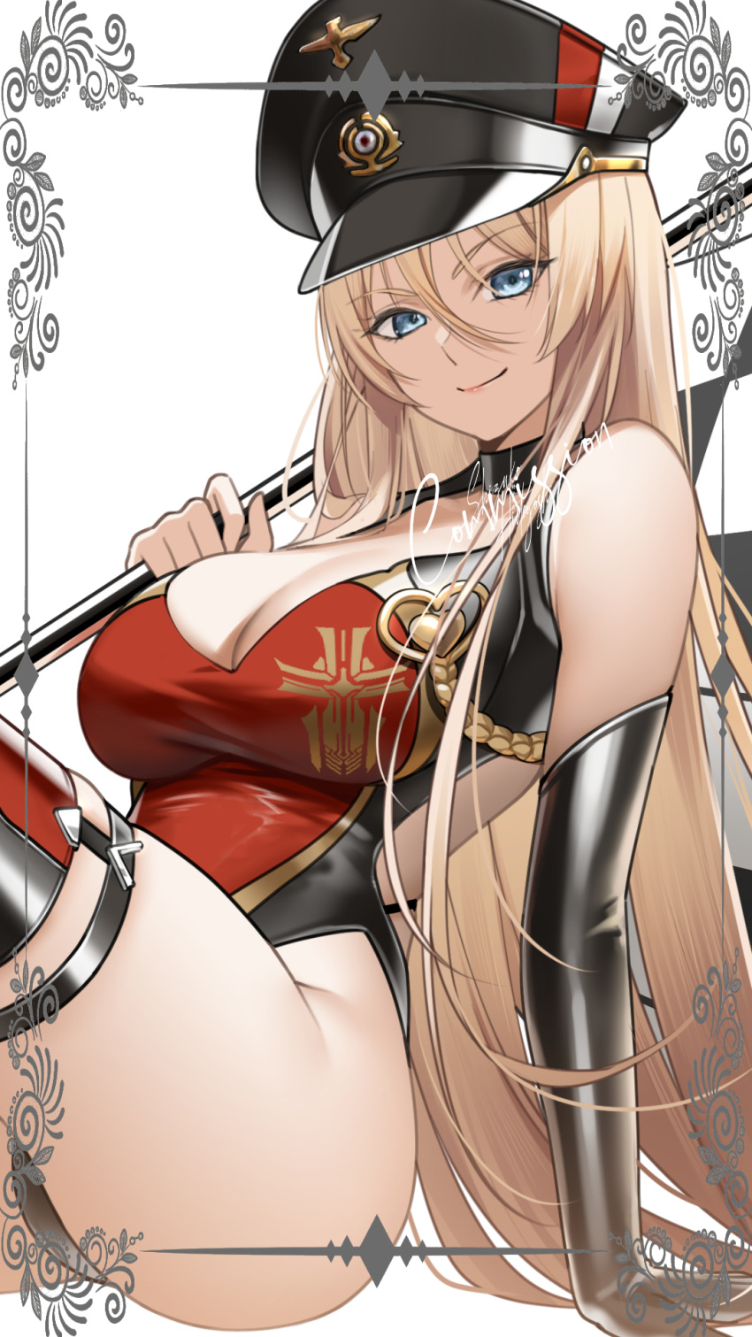 Rule 34 - 1girls Azur Lane Bismarck (azur Lane) Blonde Female Blonde Hair  Blue Eyes Choker German German Woman Hat Iron Blood (azur Lane) Latex  Gloves Leather Gloves Leotard Light-skinned Female Long