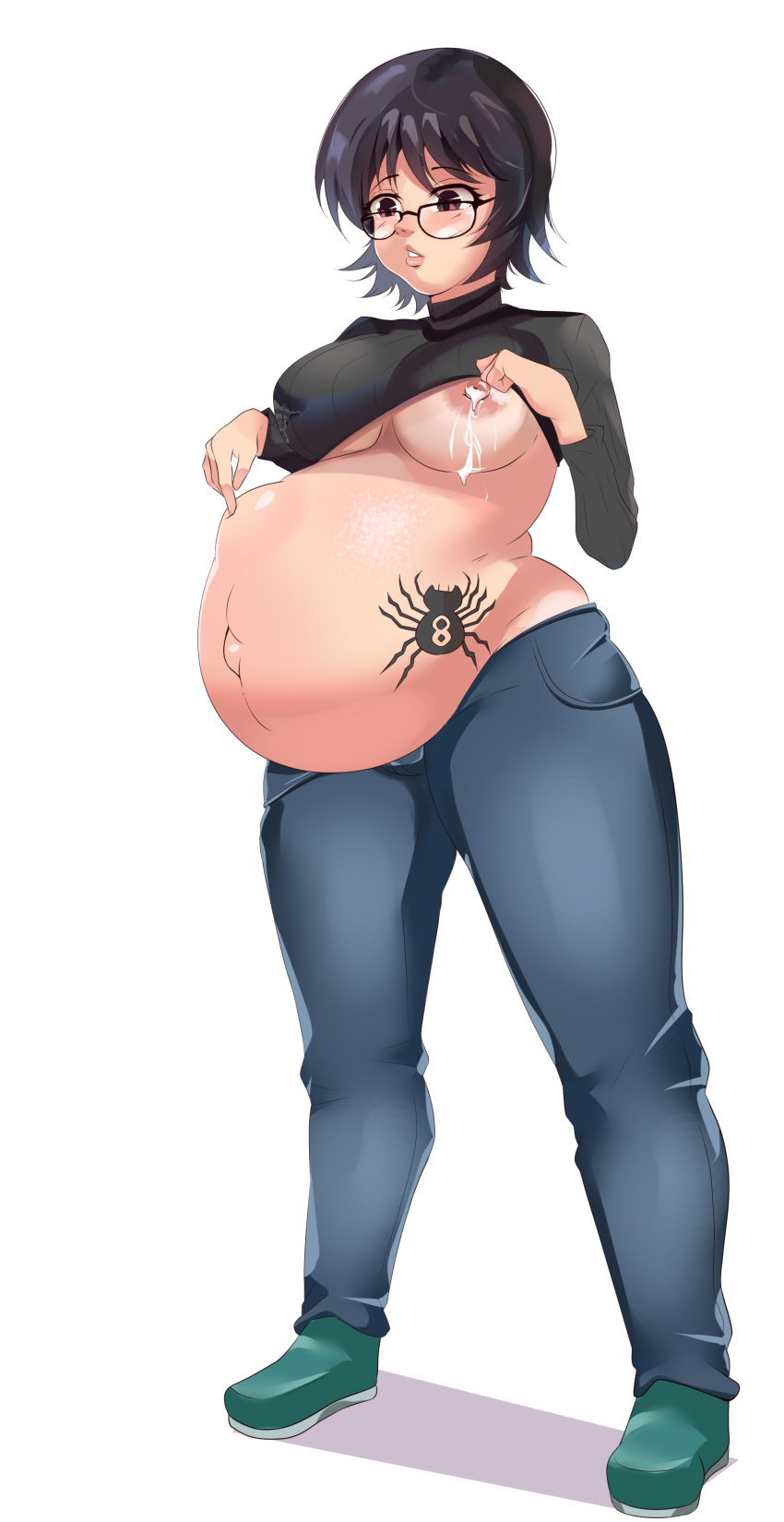 Rule 34 - 1girls Belly Big Belly Big Breasts Black Hair Breasts Female  Female Only Fetal Movement Glasses Hunter X Hunter Lactation Nipples Outie  Navel Palitexx Pregnant Shirt Lift Shizuku Murasaki Solo