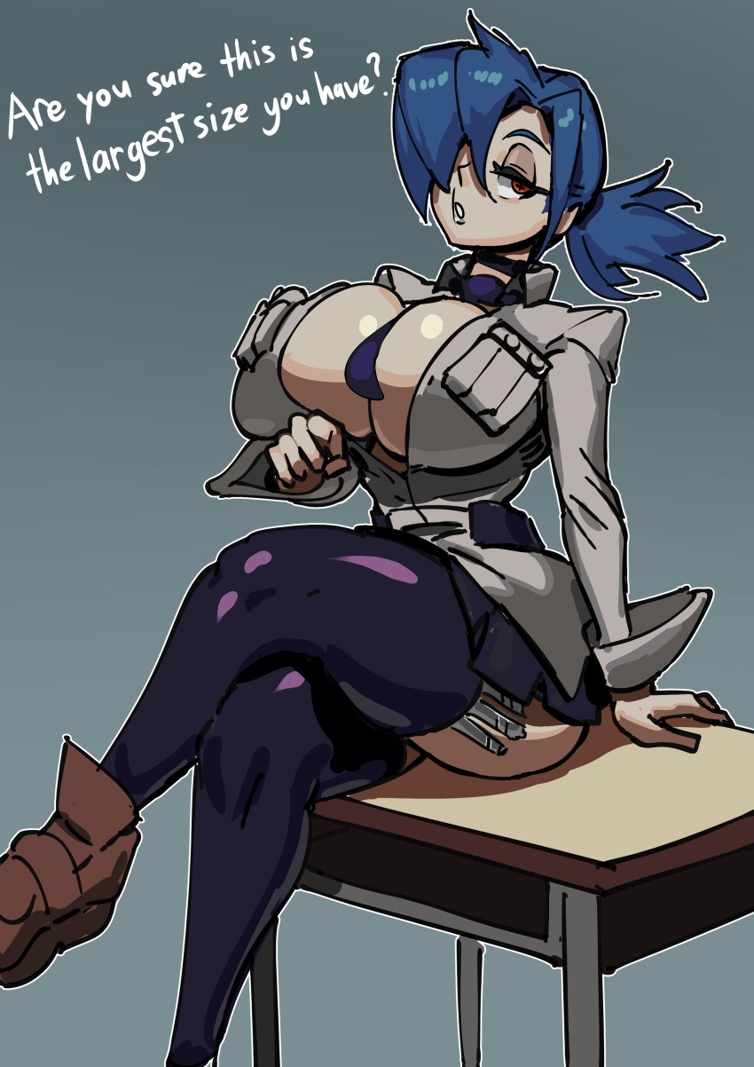 Rule 34 - 1girls Bathsalts1 Big Breasts Black Thighhighs Blue Hair Breasts  Cleavage Cosplay English English Text Female Female Only Filia (skullgirls)  Filia (skullgirls) (cosplay) Footwear Hair Hair Over One Eye Half-closed