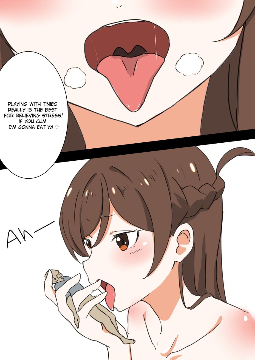 Rule 34 - Anime Style Blush Brown Eyes Brown Hair Close-up Comic Cum  Giantess Hands Holding Licking Long Hair Macrophilia Manga Pixiv Saliva  Saliva Trail Shrunk Shrunken Speech Bubble Tease Teasing Text
