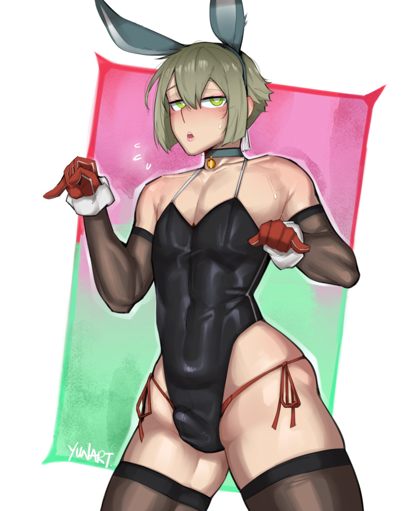 Rule 34 – 1boy 1femboy 2023 armwear blush bulge bunny boy bunny ears crossdressing elan ceres femboy femboy only gloves green eyes green hair gundam gundam suisei no majo leotard rabbit ears simple background solo standing stockings sweatdrop thighs trap twink yunart | 8653680