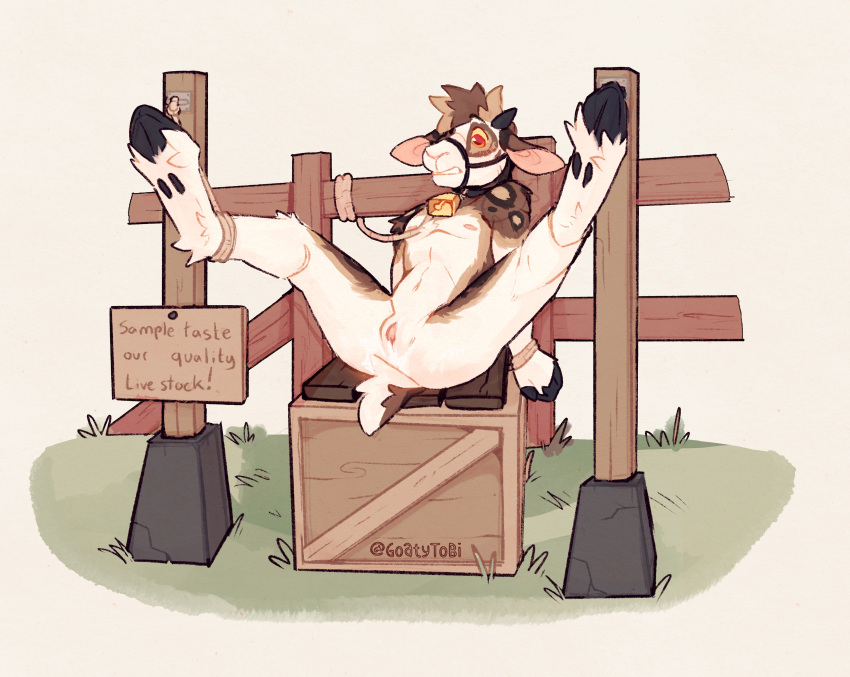 Rule 34 – absurd res andromorph bell bound bovid caprine english text exposed farm fence fencepost free use goat goatytobi hi res hooves horn intersex livestock mammal post presenting rope sample text tobi trans (lore) trans man (lore) use | 8336572