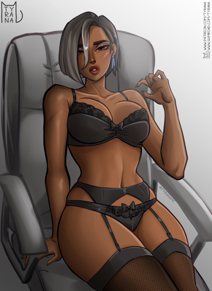 Rule 34 - 1girls Antonia (fortnite) Belly Button Big Breasts Black Lingerie  Female Fortnite Lingerie Looking At Viewer Office Chair Red Lipstick Short  Hair Simple Background Tagme Tan Body Thick Thighs Thighhighs